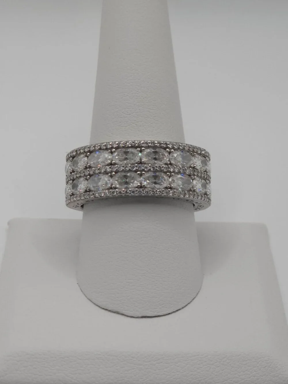 925 Sterling Silver Moissanite Multi Row Band Ring 9.3g AS IS